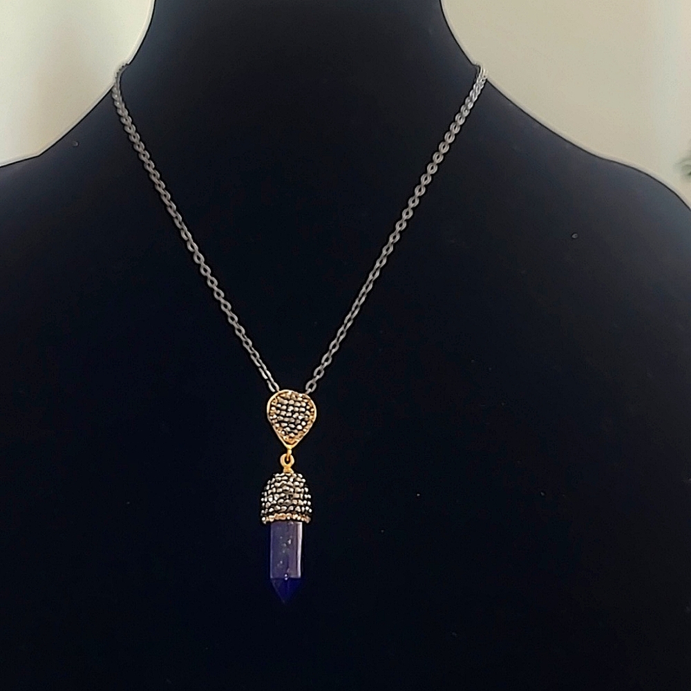 Genuine Lapis Lazuli Swarovski black crystals healing necklace ♥️